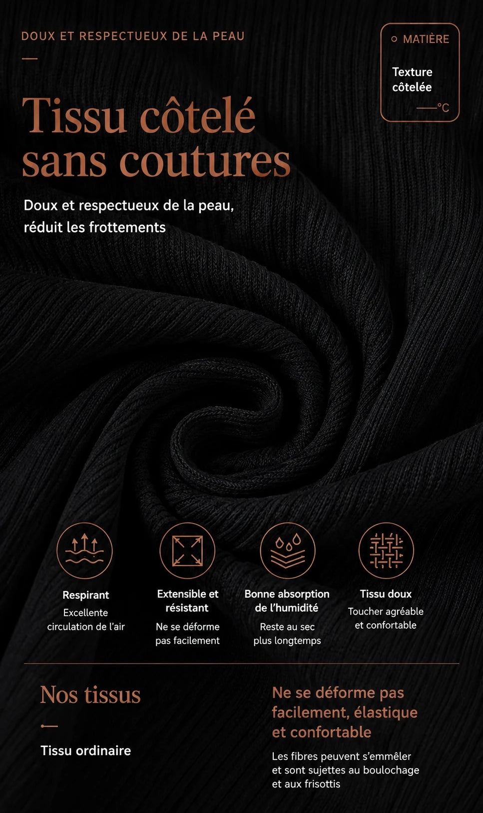 Débardeur brassière intégrée - tissu côtelé sans coutures