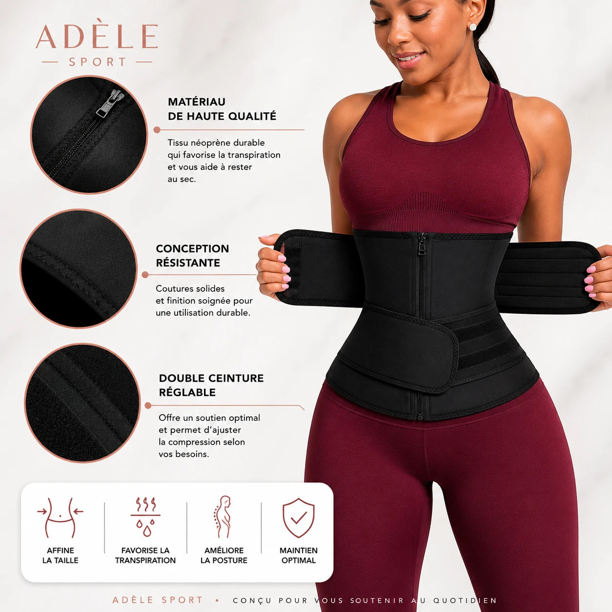 Ceinture de Sudation Gainante - matériau haute qualité, conception résistante, double ceinture réglable