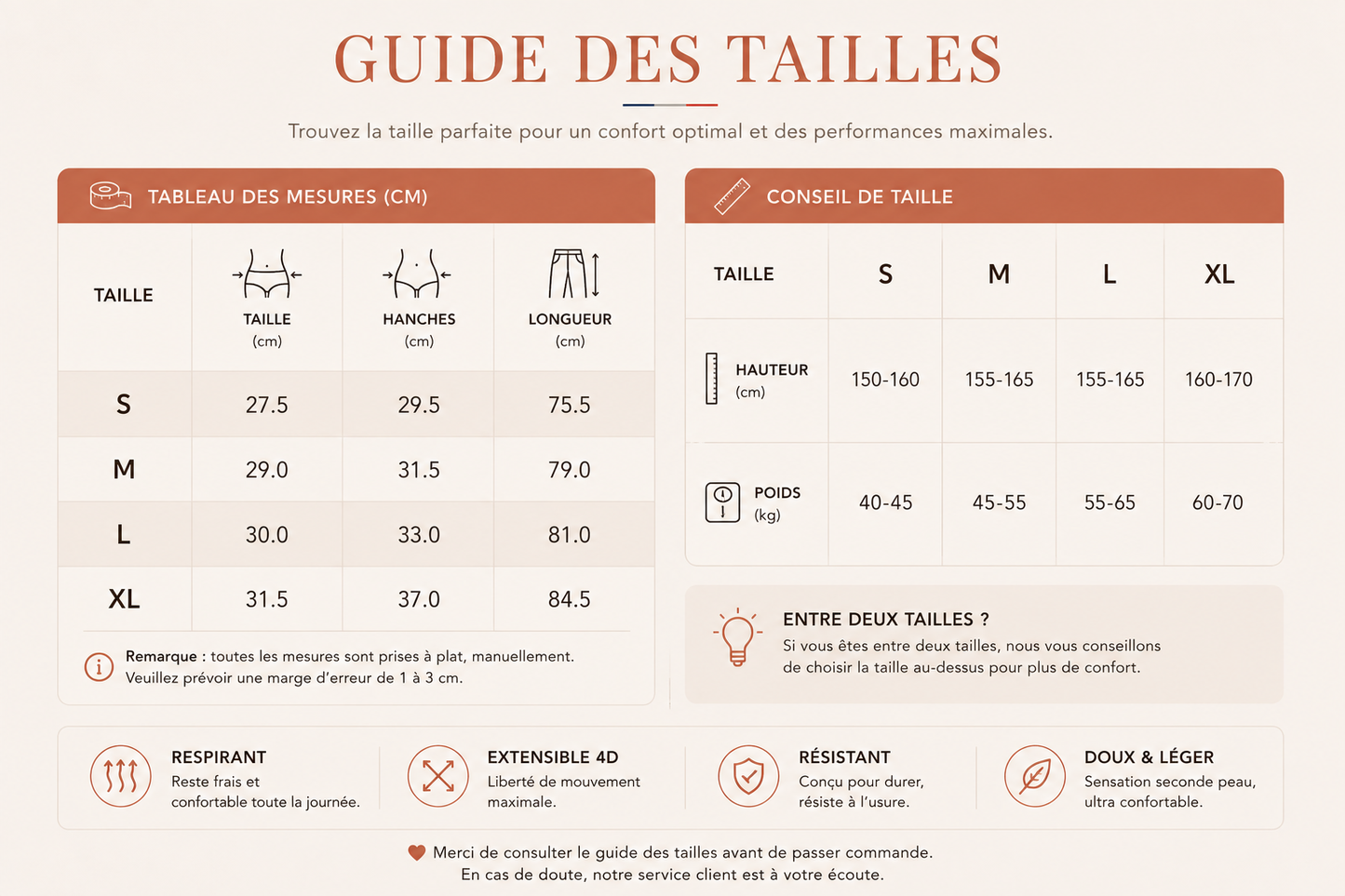 Guide des tailles - Legging Sculptant Taille Haute