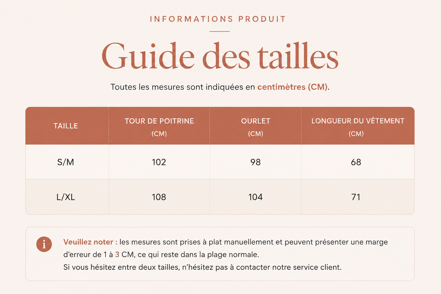 Guide des tailles - Haut de Sport Ajustable