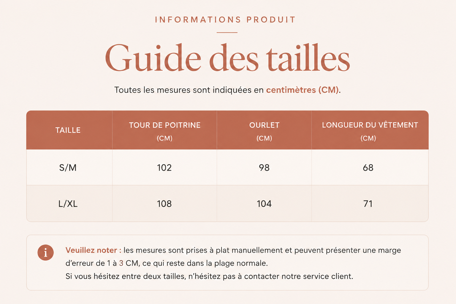 Guide des tailles - Haut de Sport Ajustable