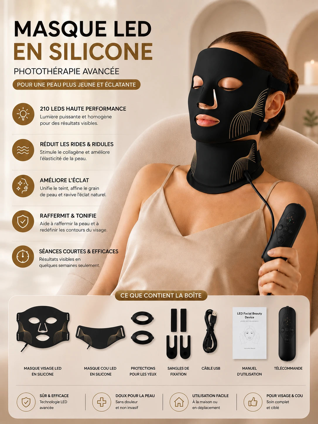 Masque LED en silicone - phototherapie avancee