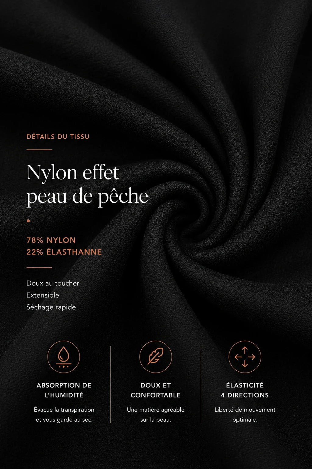 Nylon effet peau de peche - details du tissu