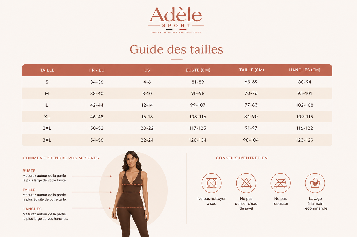 Combinaison Yoga Adele Sport - Guide des tailles